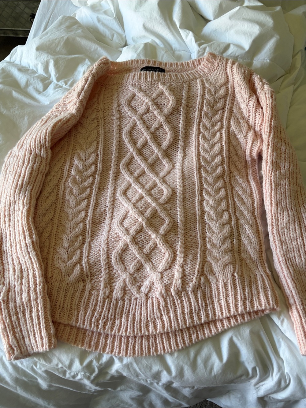 Banana Republic Cable-Knit Crewneck Sweater in Blush Pink